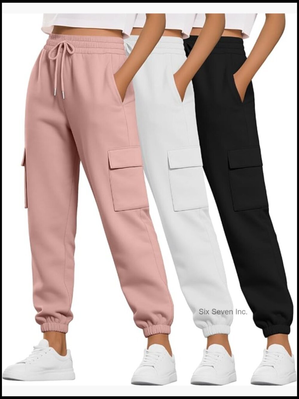 3 Pack Cargo Sweatpants Joggers High Waist Athletic Workout Pants with Pockets